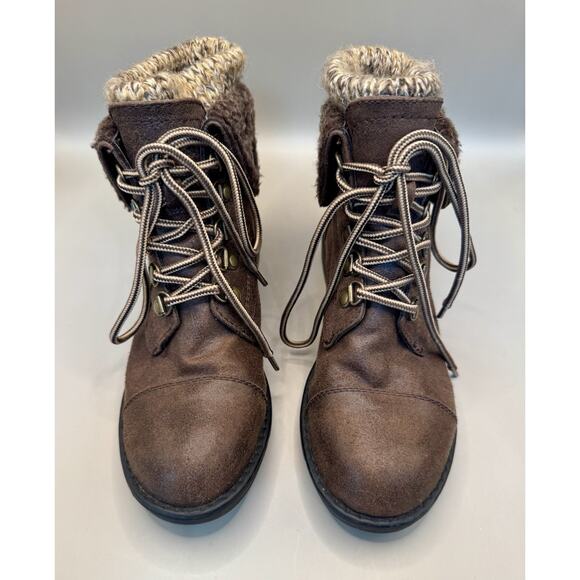 Cliffs by White Mountain Brown Fold Over Knit Cuff Boots Women’s 6M Lace Up - Picture 12 of 12